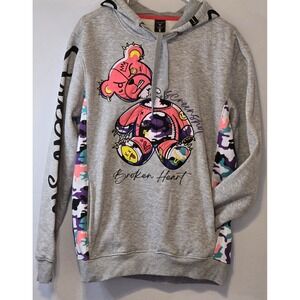 Screenshot Men's Gray Broken Heart Teddy Bear Graphic Print Hoodie Medium